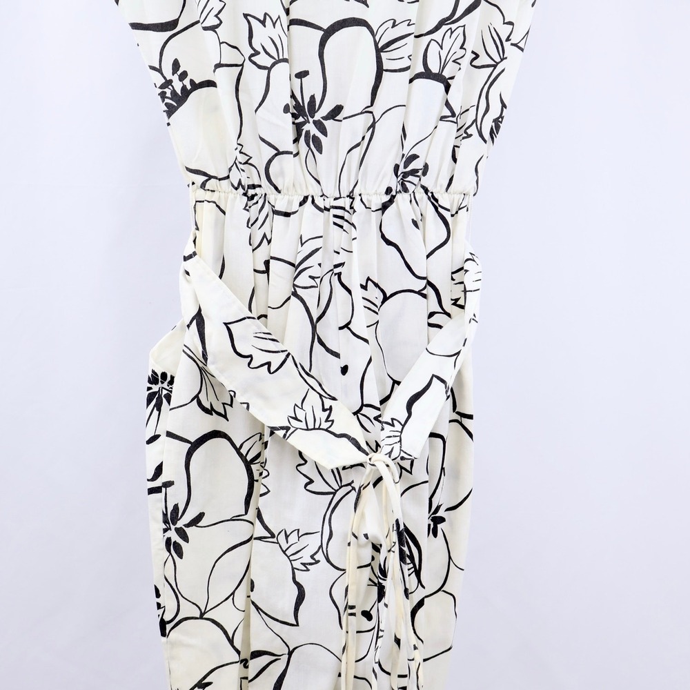 Vintage Floral Jumpsuit Womens White Black Wide Leg Pantsuit Belted 80s Romper - Picture 5 of 5